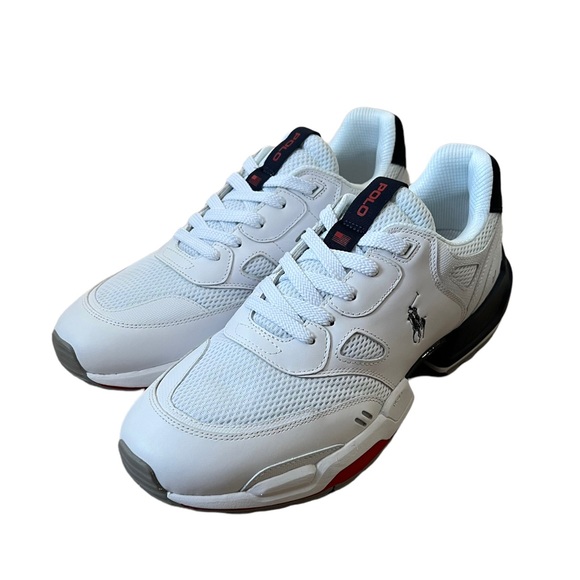 POLO RALPH LAUREN Mens Leather Mesh Jogger Sneaker White Multi - Picture 4 of 10